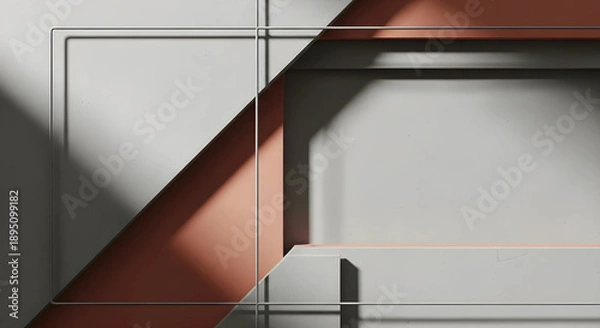 Fototapeta モダンな建築や不動産をイメージした直線美とテラコッタの抽象背景。都市開発や設計デザイン向け16:9高品質素材。