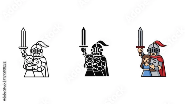 Obraz Knight Vector Illustrations: Medieval Warrior Art