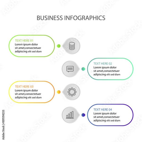 Obraz 4 Options Modern Business Process Infographic with Workflow Steps and Data Analytics