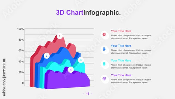 Obraz 3D Stacked Area Chart Infographic for Data Presentation