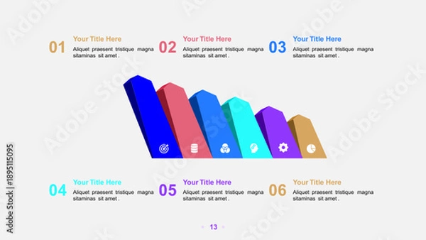 Obraz Six Step 3D Bar Chart Infographic for Presentations