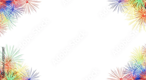 Fototapeta 打ち上げ花火の火花をイメージしたモダン和風フレーム 白背景 16:9