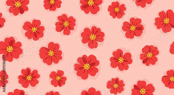 Obraz 赤い花模様の背景に柔らかい光が優雅に降り注ぐ