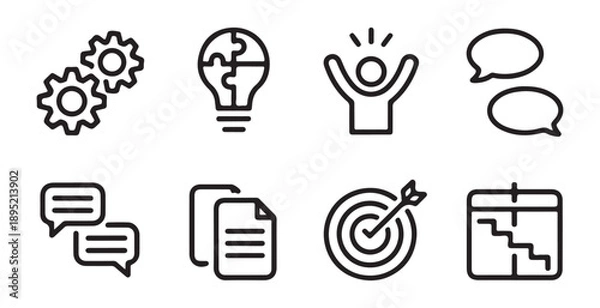 Obraz Modern workflow optimization icons including collaboration tools gears idea generation and messaging