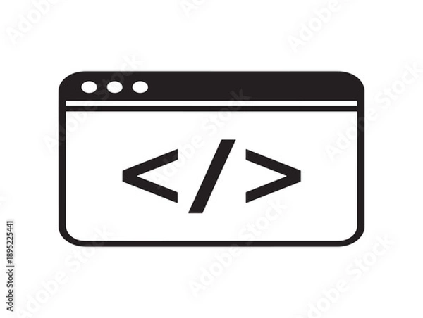Obraz Simple black line icon depicting a browser window displaying code symbols for programming