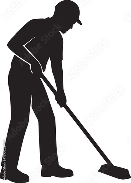 Obraz Cleaner sweeping floor silhouette