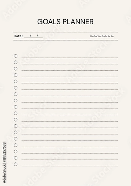 Obraz Black and White Simple Linear Goals Planner Page A4 Document Printable Page
