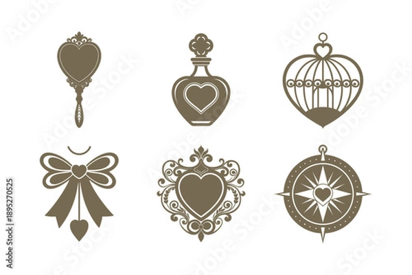 Obraz Victorian Valentine Romance Silhouette Elements Vector Bundle