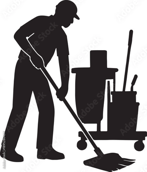 Obraz Janitor cleaning silhouette
