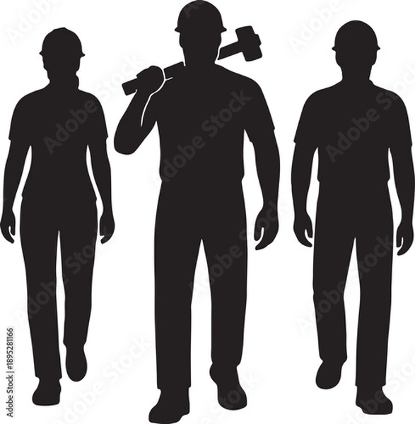 Obraz Workers walking toward camera silhouette
