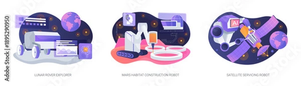 Fototapeta Autonomous Robots in Space Missions abstract concept vector illustrations.