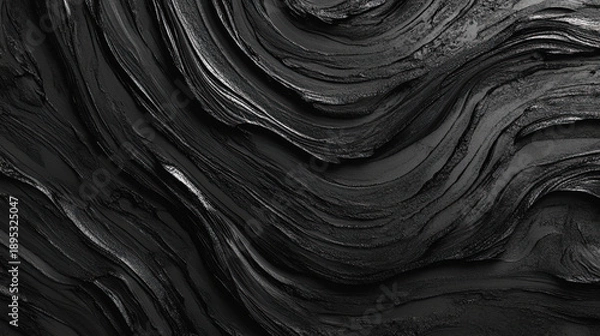 Obraz Dark abstract black layered texture with flowing wave pattern