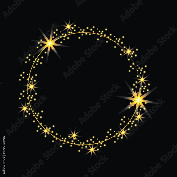 Obraz gold sparkling circle frame on black background