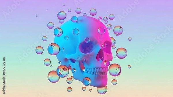 Obraz Colorful skull surrounded by bubbles