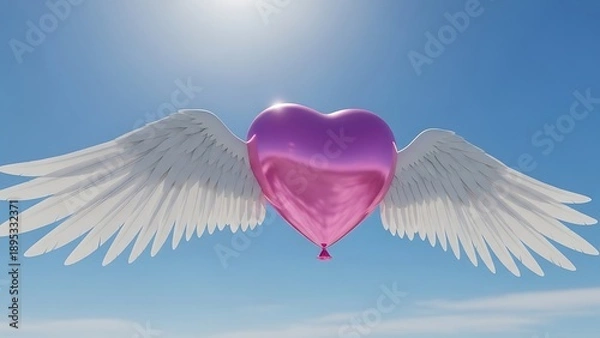 Obraz Floating heart balloon with wings