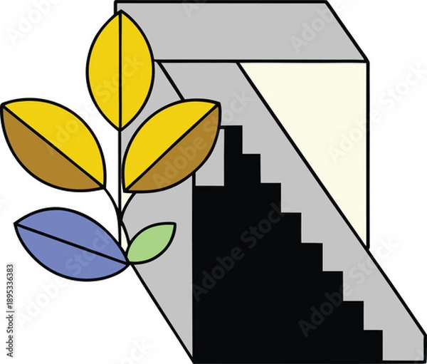 Obraz Minimal poster featuring gold leaf staircase inspired geometry