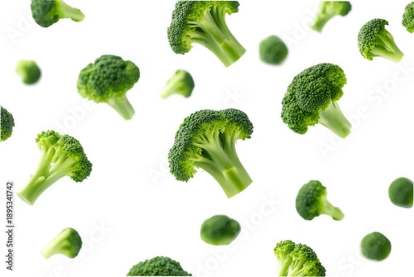 Obraz Broccoli florets scattered isolated on transparent background