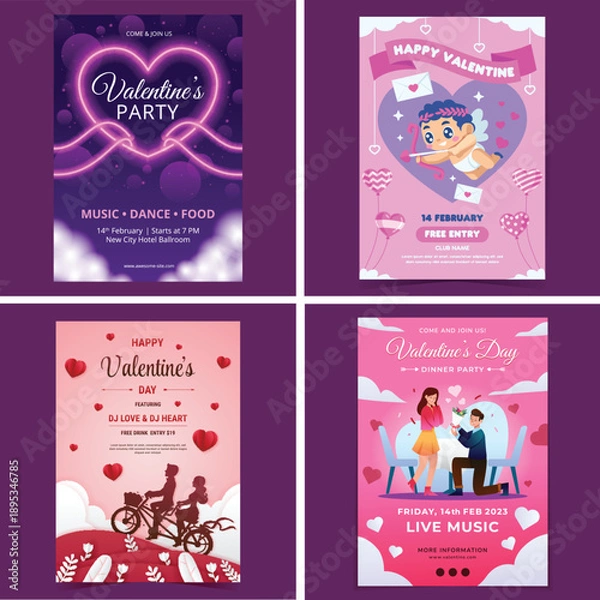 Obraz Valentines Day Party Poster Design Set