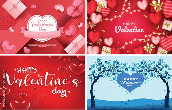Obraz Valentines Day Romantic Background Set