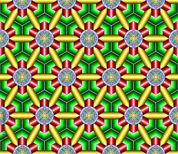 Fototapeta Colorful Geometric Seamless Pattern with Mandala Elements