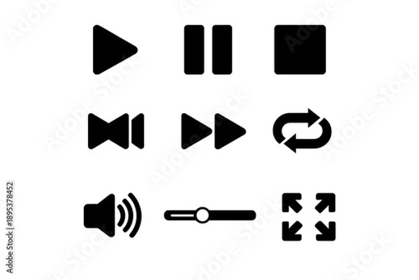 Obraz Basic black user interface icons for digital audio and video playback controls