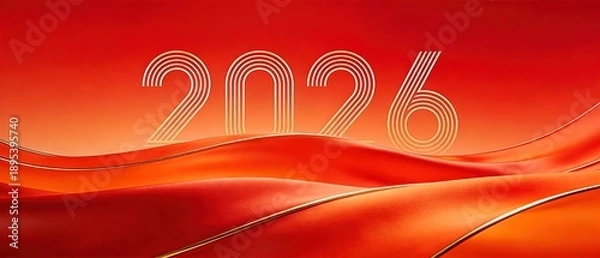 Obraz 2026 Red Silk Wave Celebration Background