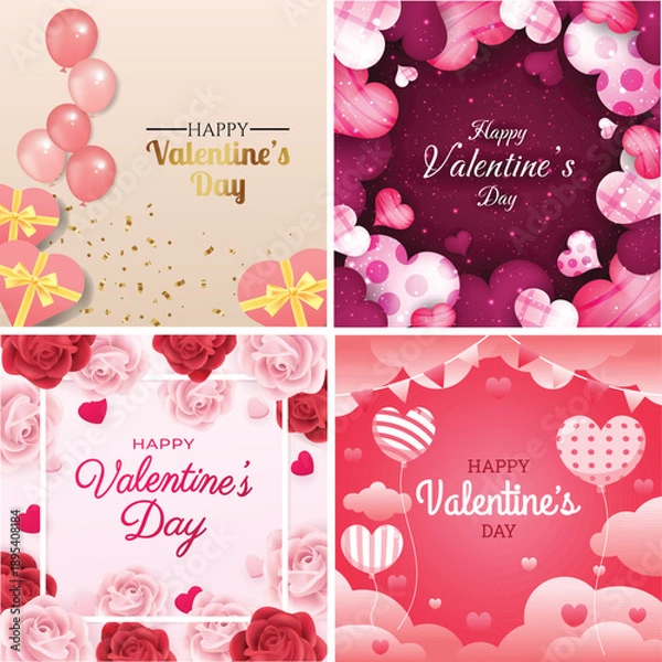 Obraz Valentines Day Romantic Background Set