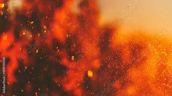 Obraz Vivid Orange Fire Sparks Explosion with Bright Particles and Dynamic Composition
