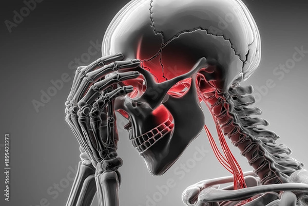 Obraz 深刻な目の疲れと偏頭痛：解剖学的な人体透視図