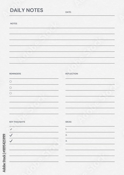 Obraz Grey Simple Linear Daily Notes Page Printable Document