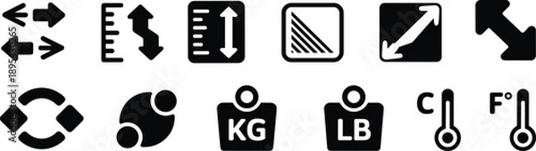 Obraz Resize and measurement icon set, scale arrows unit conversion symbols, interface tools vector illustration