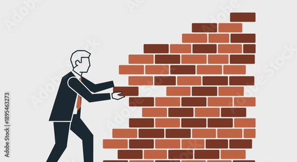 Obraz Businessman building brick wall