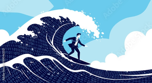 Obraz Businessman surfing on big data wave