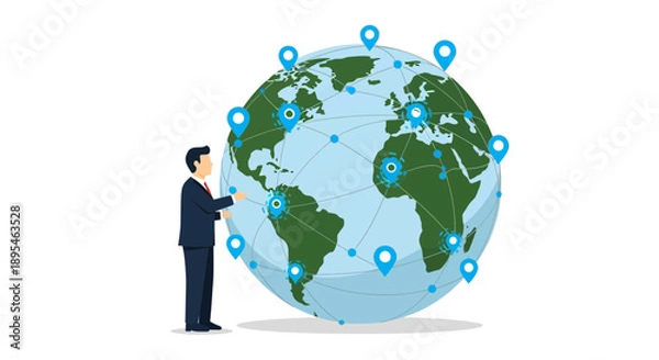 Obraz Businessman with global network map on globe