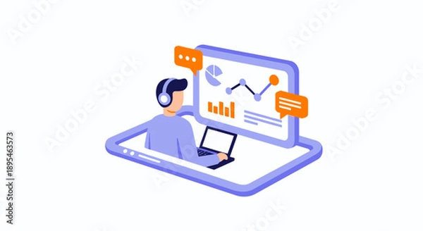 Obraz Customer Support Agent Working on Laptop