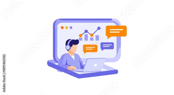 Obraz Customer Support Agent Working on Laptop