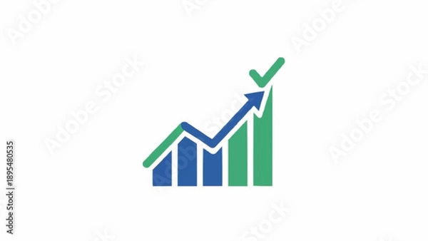 Fototapeta Green checkmark on growing graph chart.