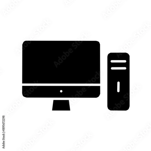 Obraz Black Desktop Computer PC Icon Vector Isolated