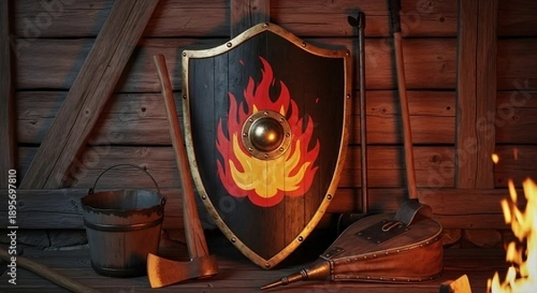 Obraz Medieval shield with flame design.