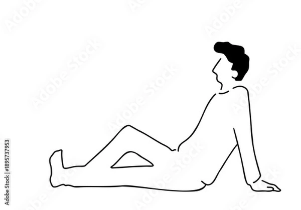 Obraz リラックスして座っている男性の線画イラスト