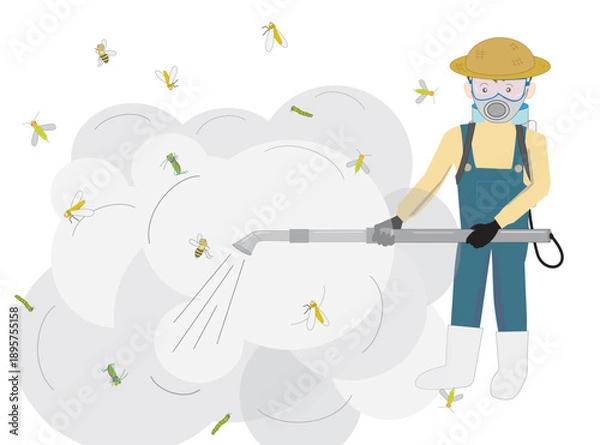 Fototapeta 農薬の散布作業をしているイラスト素材