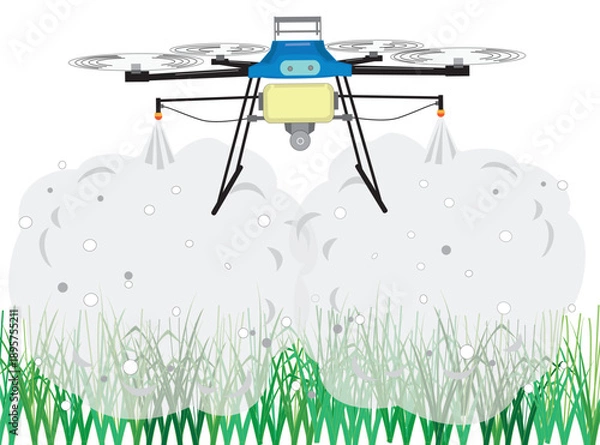 Fototapeta ドローンで農薬の散布作業をしているイラスト素材