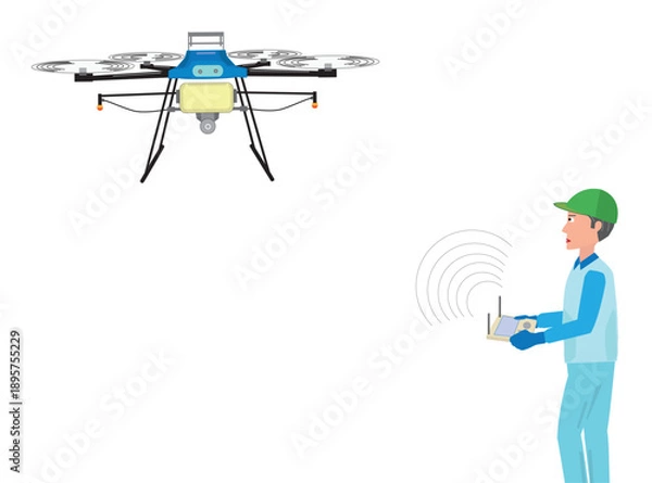 Fototapeta ドローンで農薬の散布作業をしているイラスト素材