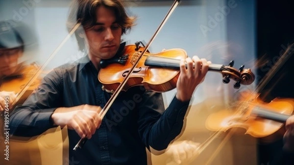 Fototapeta Violin player performing with motion blur effect