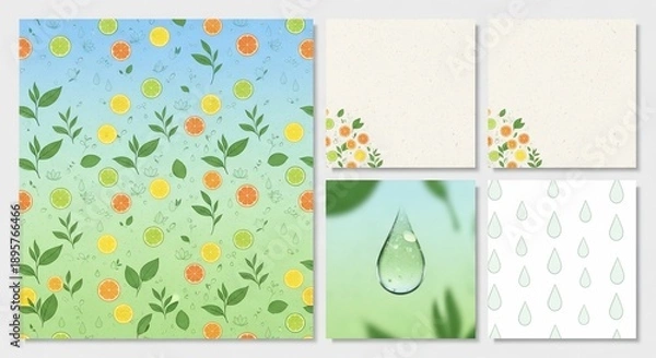 Obraz Floral Pattern with Water Droplet Design Elements.
