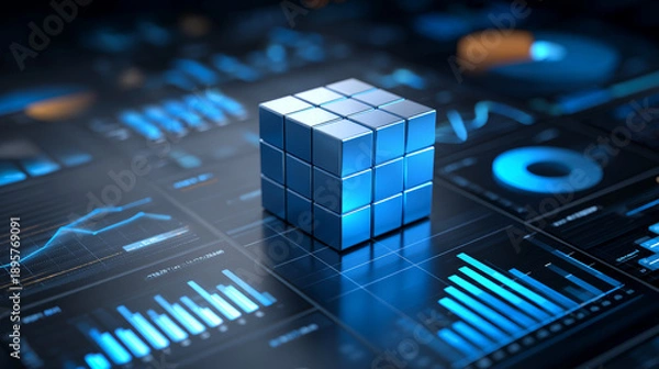 Obraz Data Cube and Business Charts