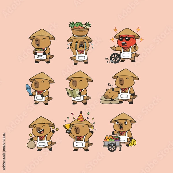 Obraz Adorable Capybara Vendor Character Set