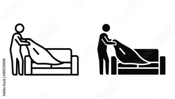 Obraz Making bed with clean sheets by person