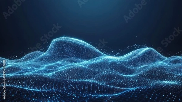 Obraz Digital wave pattern with glowing blue particles on dark background