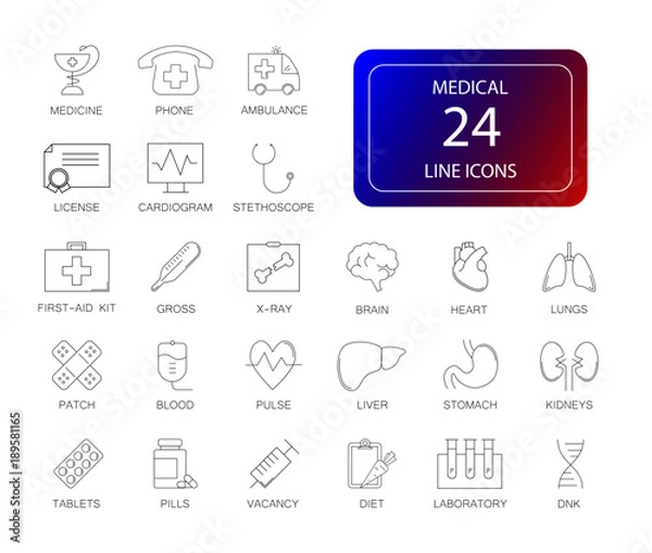Obraz Line icons set. Medical pack. Vector illustration